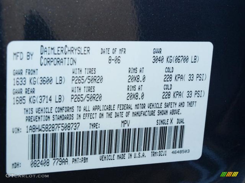 2007 Chrysler Aspen Limited HEMI 4WD Color Code Photos