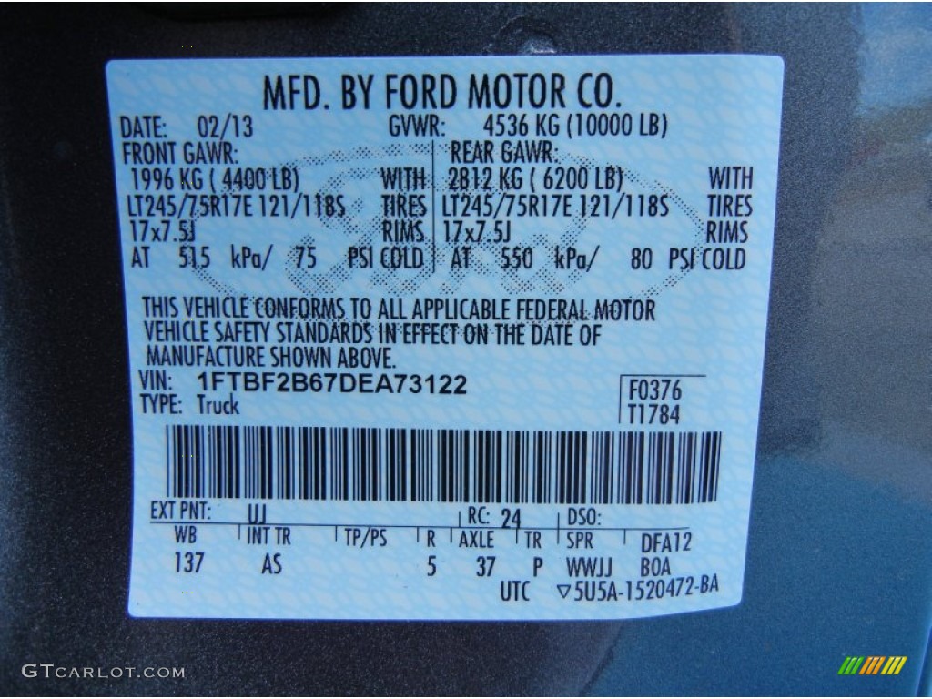 2013 F250 Super Duty Color Code UJ for Sterling Gray Metallic Photo #77466960