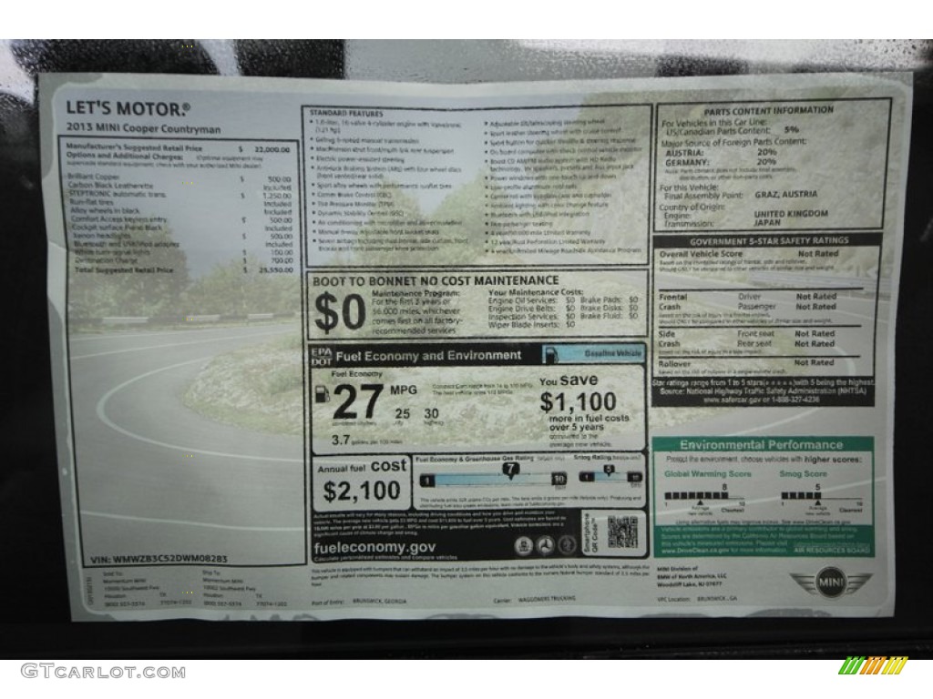 2013 Mini Cooper Countryman Window Sticker Photo #77476775
