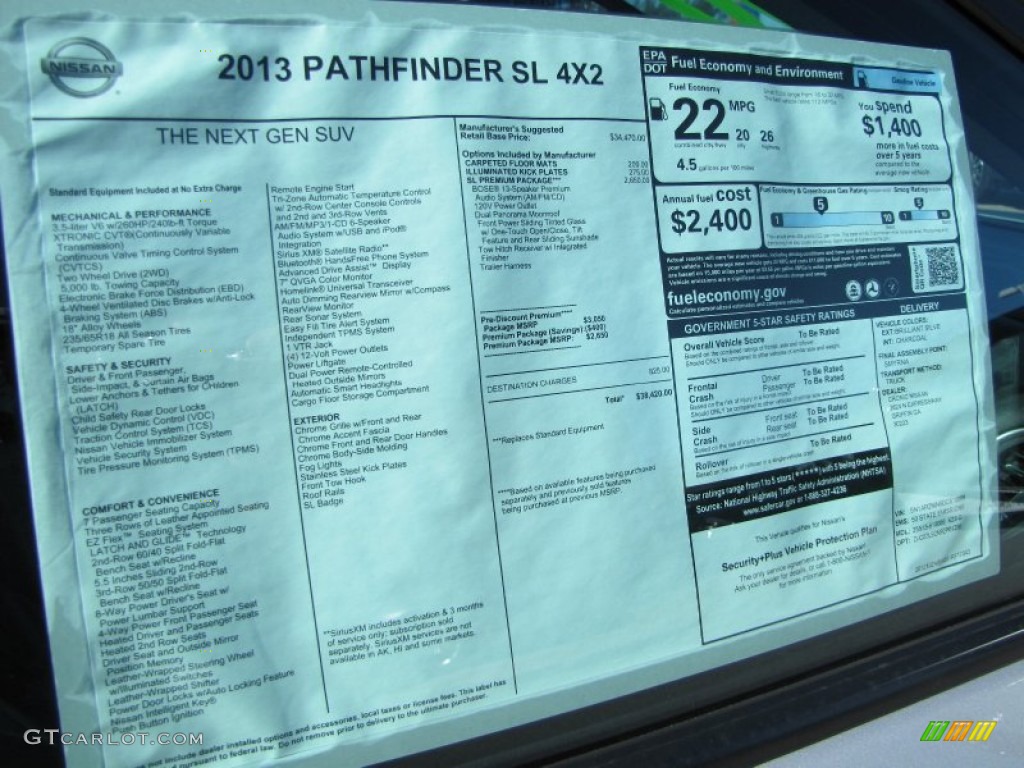 2013 Nissan Pathfinder SL Window Sticker Photo #77484920