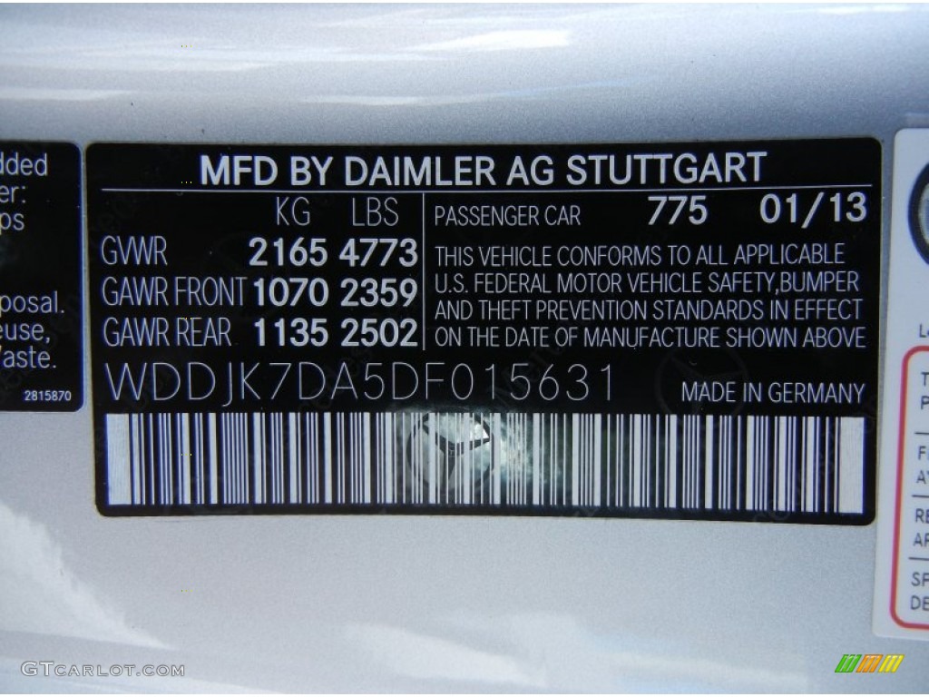 2013 SL Color Code 775 for Iridium Silver Metallic Photo #77488184
