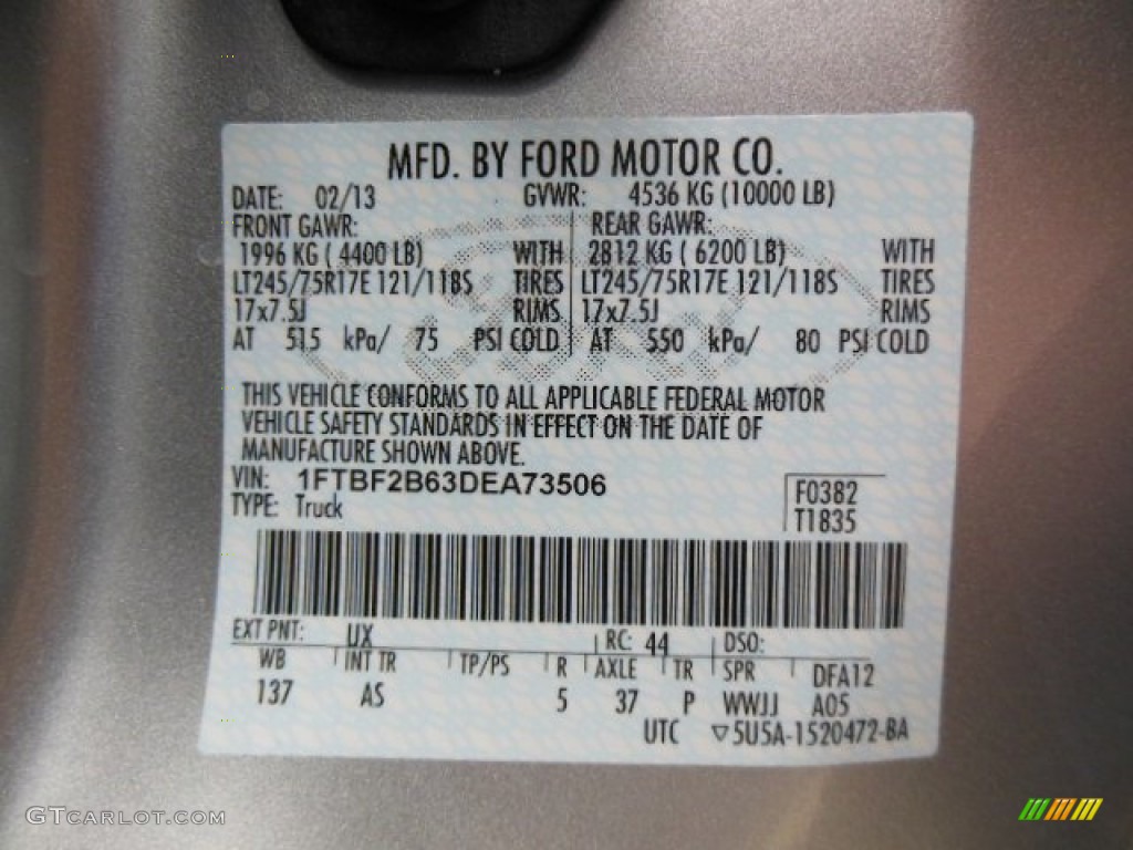 2013 F250 Super Duty Color Code UX for Ingot Silver Metallic Photo #77495423