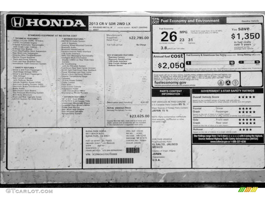 2013 CR-V LX - Polished Metal Metallic / Gray photo #20