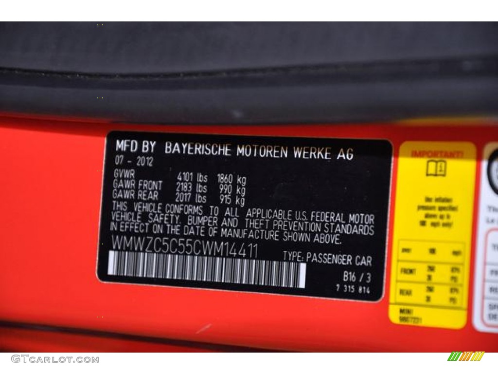 2012 Cooper Color Code B16 for Pure Red Photo #77497235