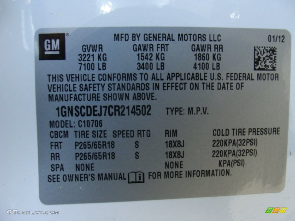 2012 Chevrolet Tahoe Hybrid Info Tag Photo #77497591