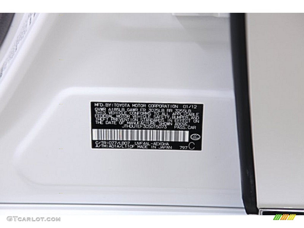 2012 Lexus LS 600h L AWD Hybrid Color Code Photos