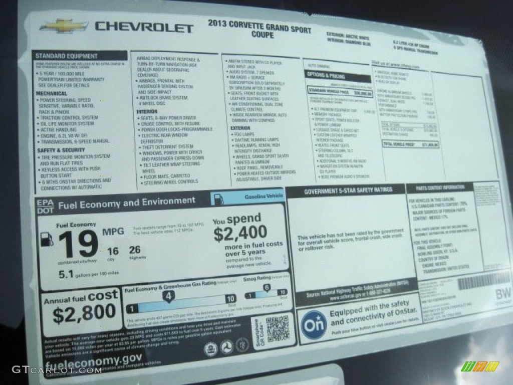 2013 Chevrolet Corvette Grand Sport Coupe Window Sticker Photo #77514752