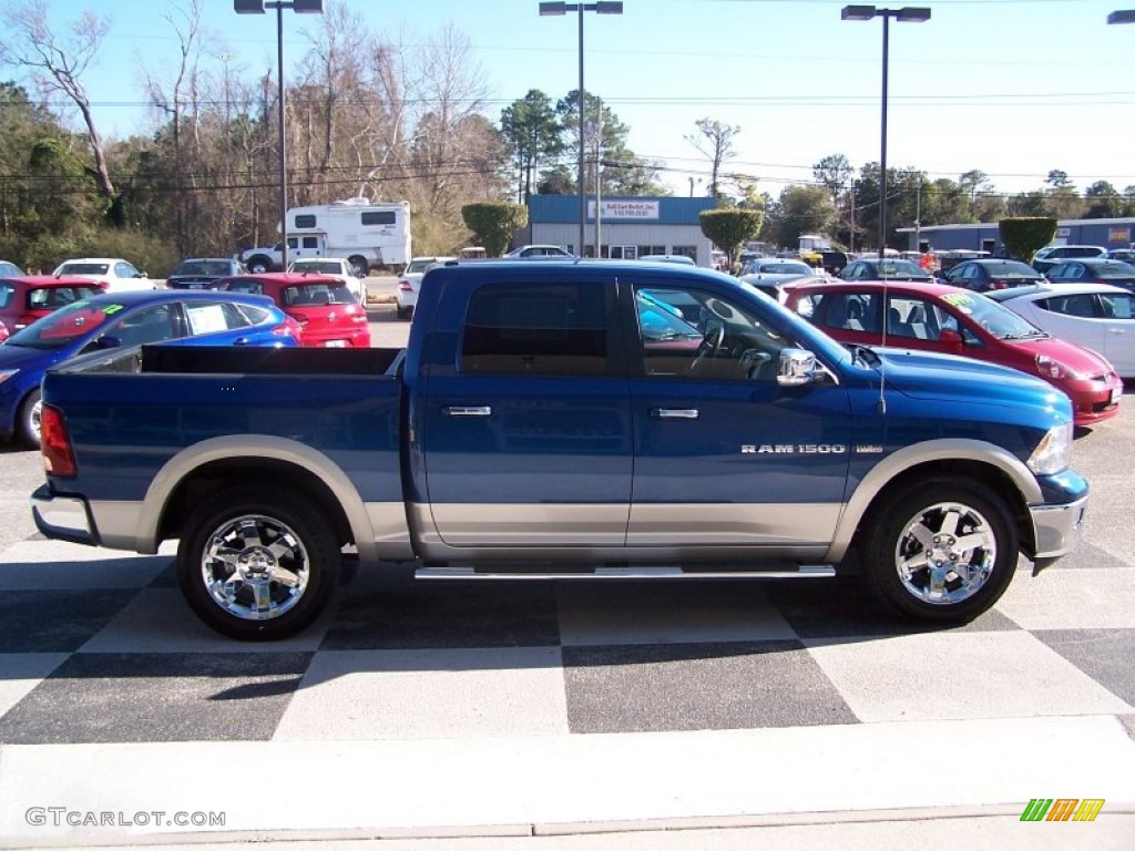 2011 Ram 1500 Laramie Crew Cab - Deep Water Blue Pearl / Light Pebble Beige/Bark Brown photo #3