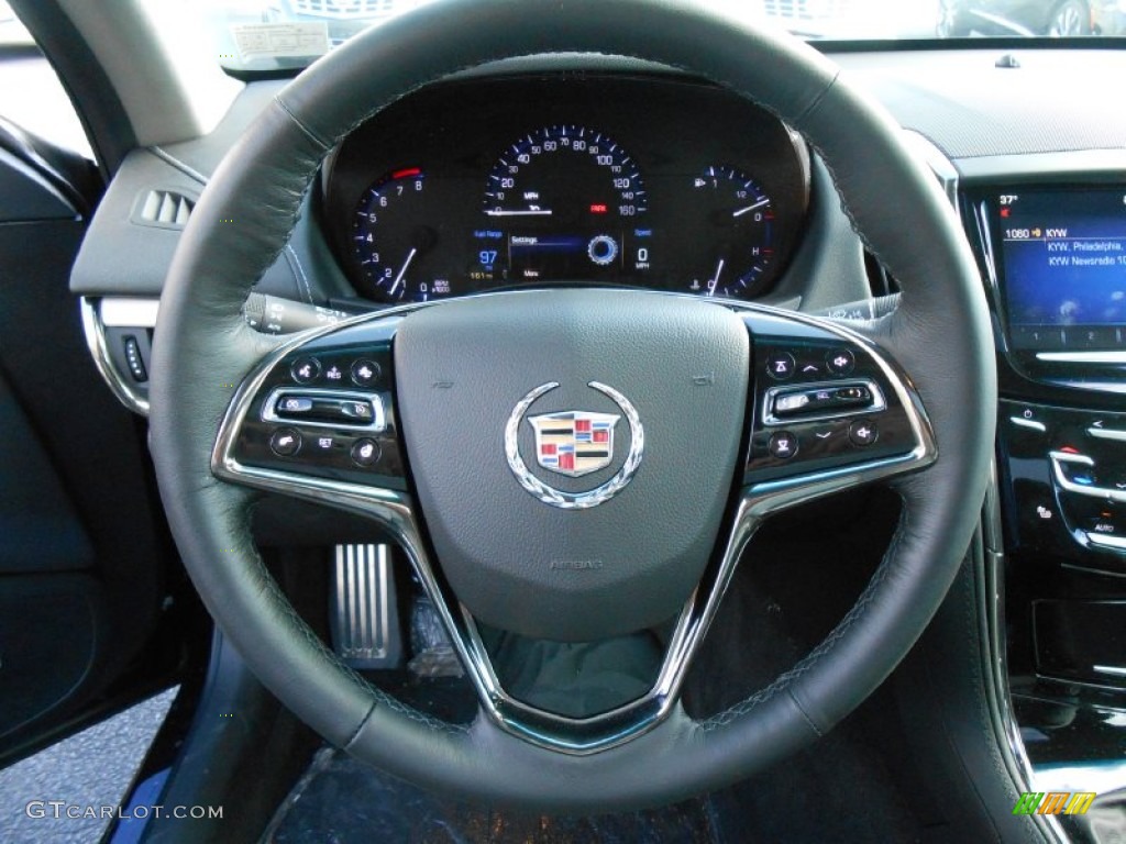 2013 Cadillac ATS 2.0L Turbo Performance Jet Black/Jet Black Accents Steering Wheel Photo #77526248