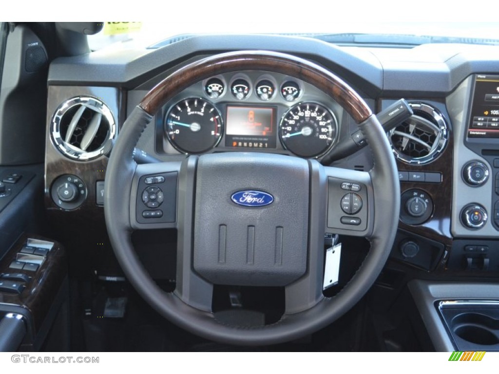 2013 Ford F250 Super Duty Platinum Crew Cab 4x4 Platinum Pecan Leather Steering Wheel Photo #77528413