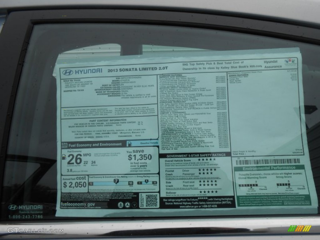 2013 Hyundai Sonata Limited 2.0T Window Sticker Photo #77532635