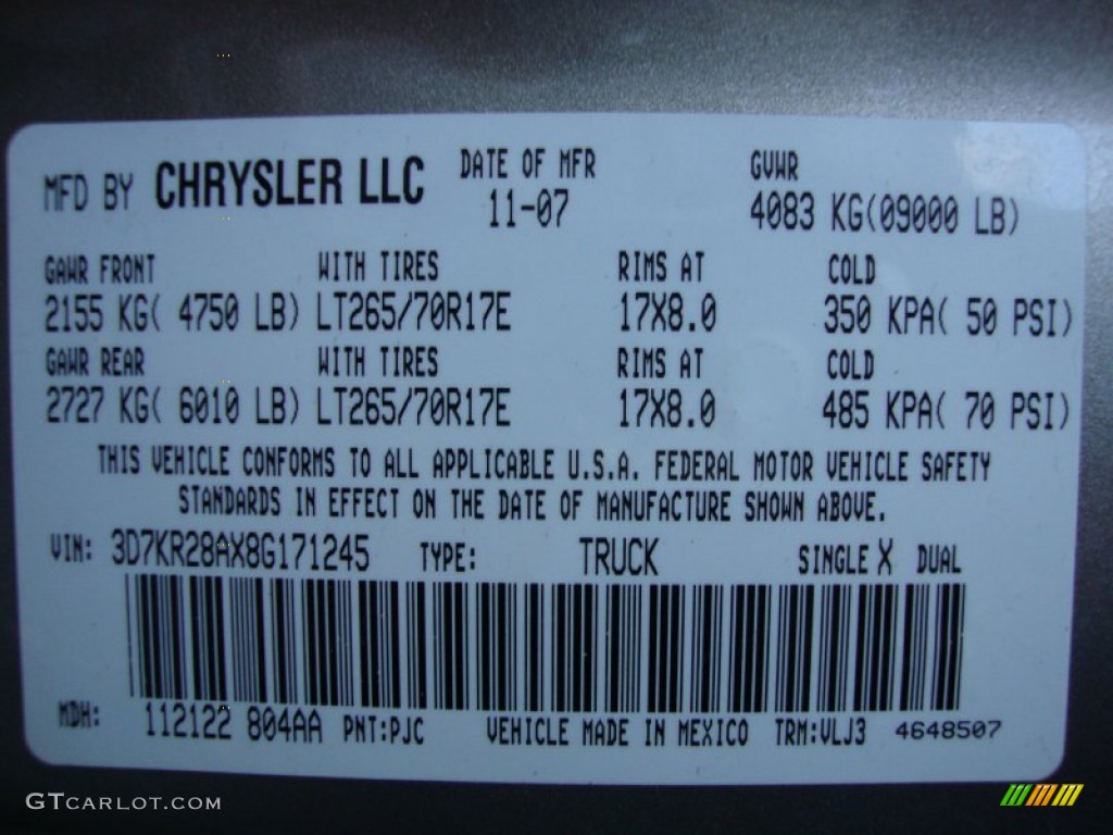 2008 Dodge Ram 2500 Laramie Quad Cab Color Code Photos