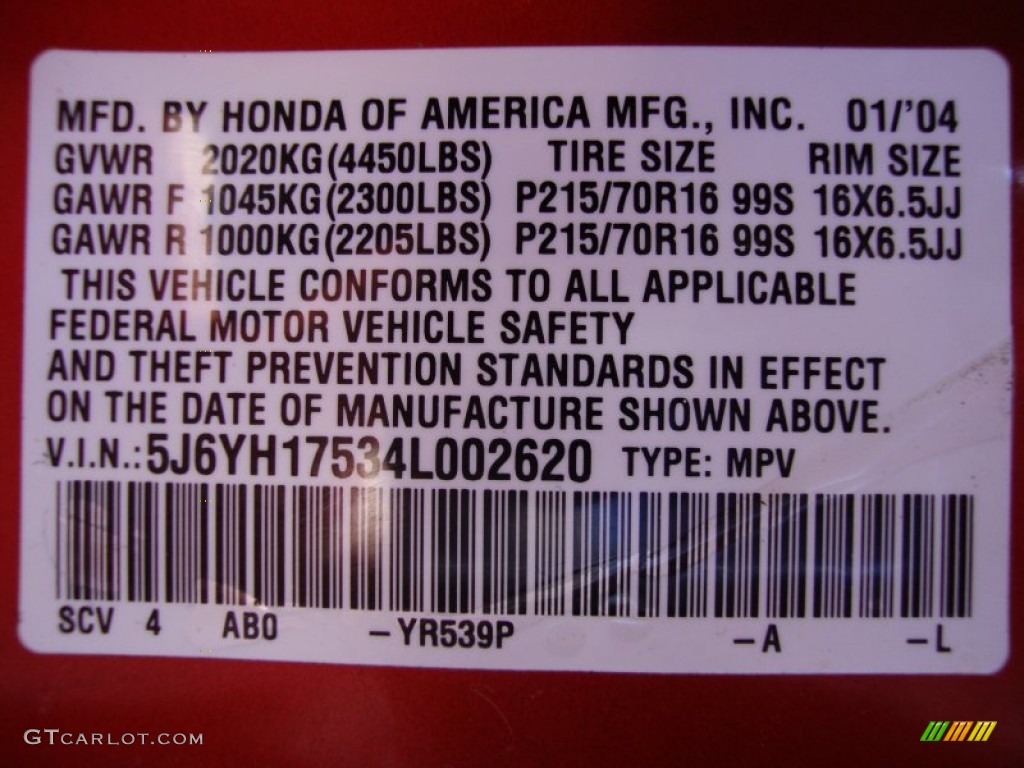 2004 Element Color Code YR539P for Sunset Orange Pearl Photo #77534933