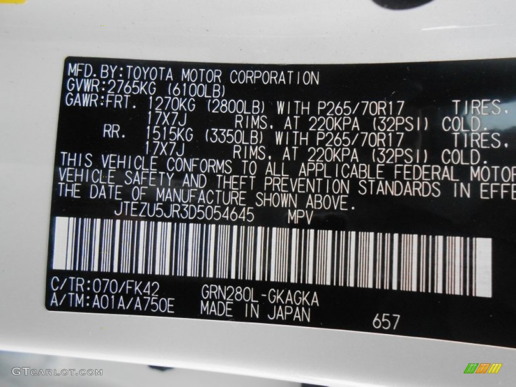 2013 Toyota 4Runner SR5 Color Code Photos