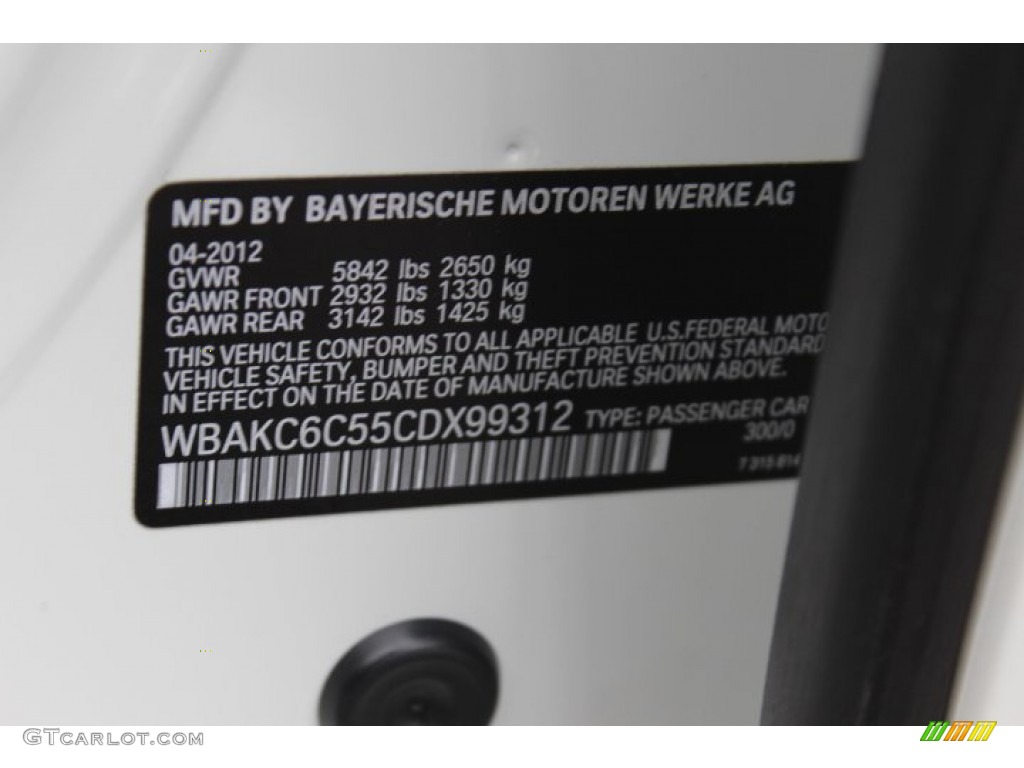 2012 7 Series Color Code 300 for Alpine White Photo #77538509