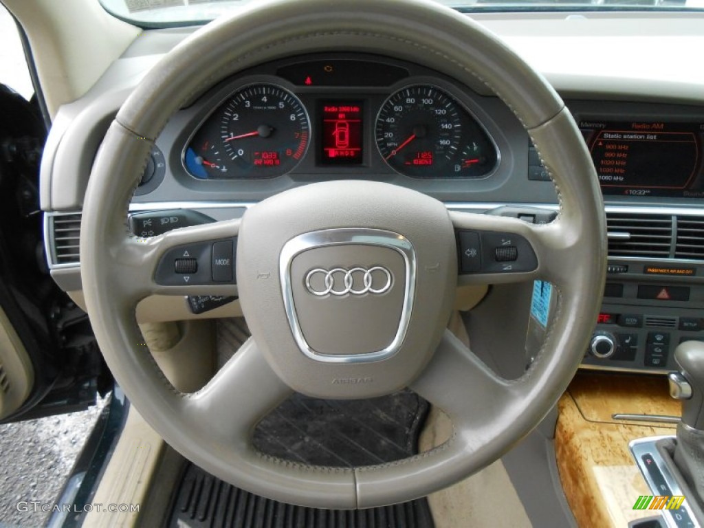 2006 Audi A6 3.2 quattro Sedan Beige Steering Wheel Photo #77542863