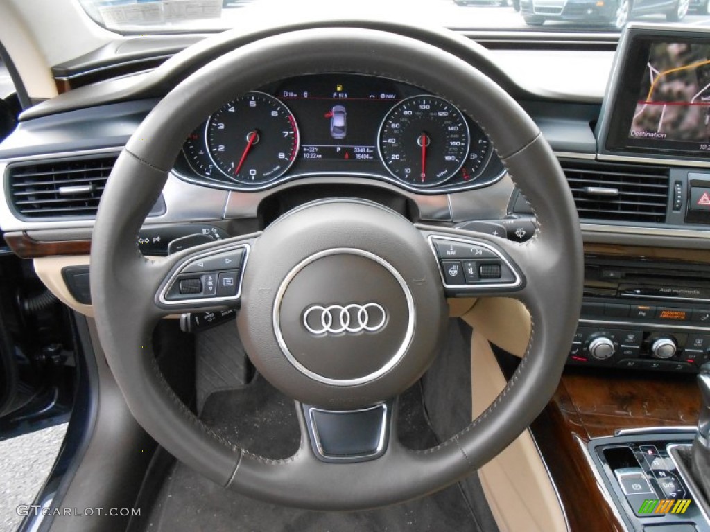 2012 Audi A7 3.0T quattro Premium Plus Velvet Beige Steering Wheel Photo #77545319