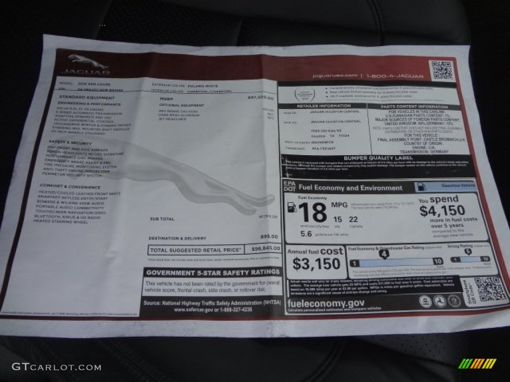 2013 Jaguar XK XKR Coupe Window Sticker Photos