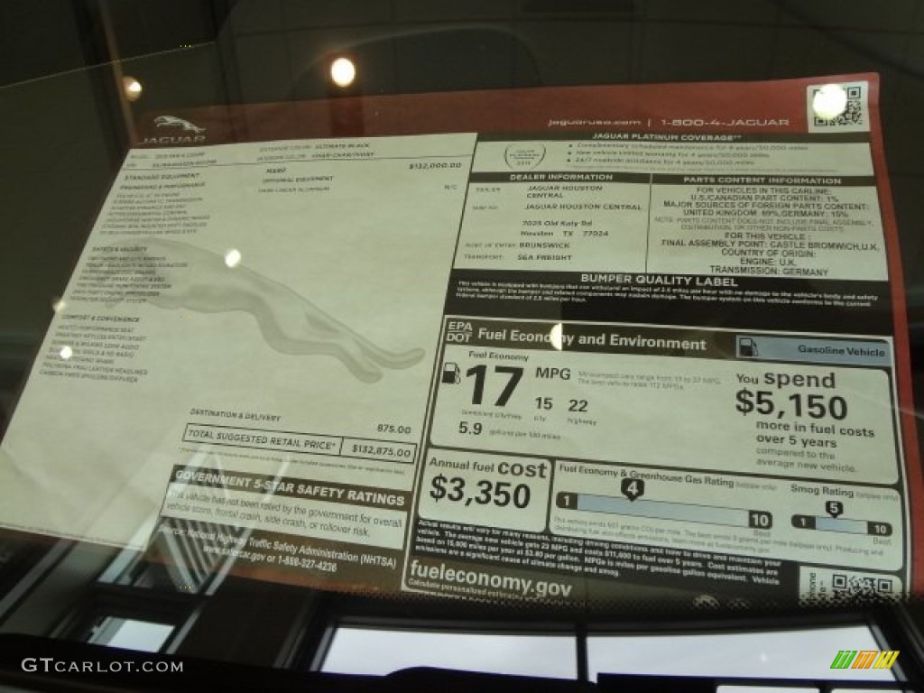 2013 Jaguar XK XKR-S Coupe Window Sticker Photo #77558658