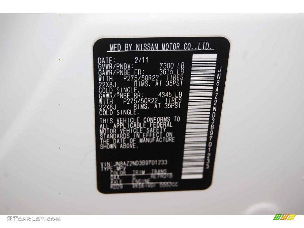 2011 Infiniti QX 56 Color Code Photos