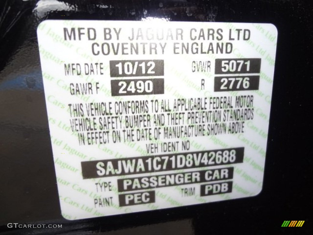 2013 XJ Color Code PEC for Ebony Black Photo #77563059