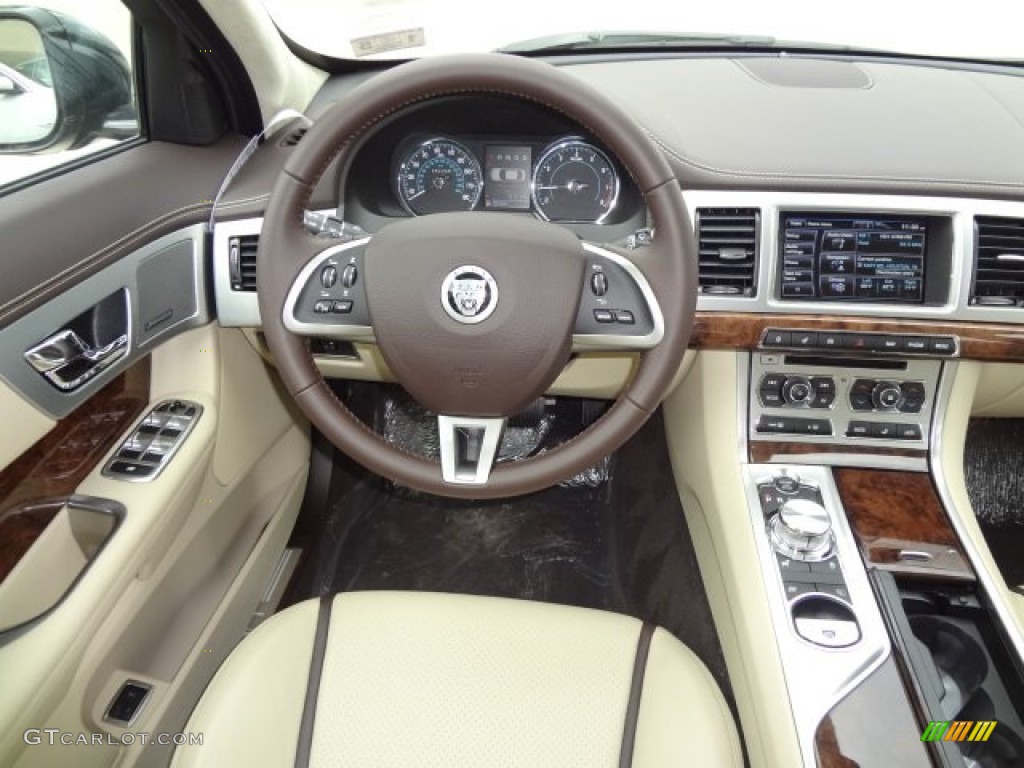2013 Jaguar XF 3.0 Barley/Truffle Steering Wheel Photo #77564410