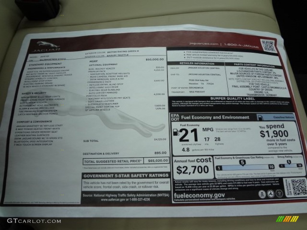 2013 Jaguar XF 3.0 Window Sticker Photo #77564550