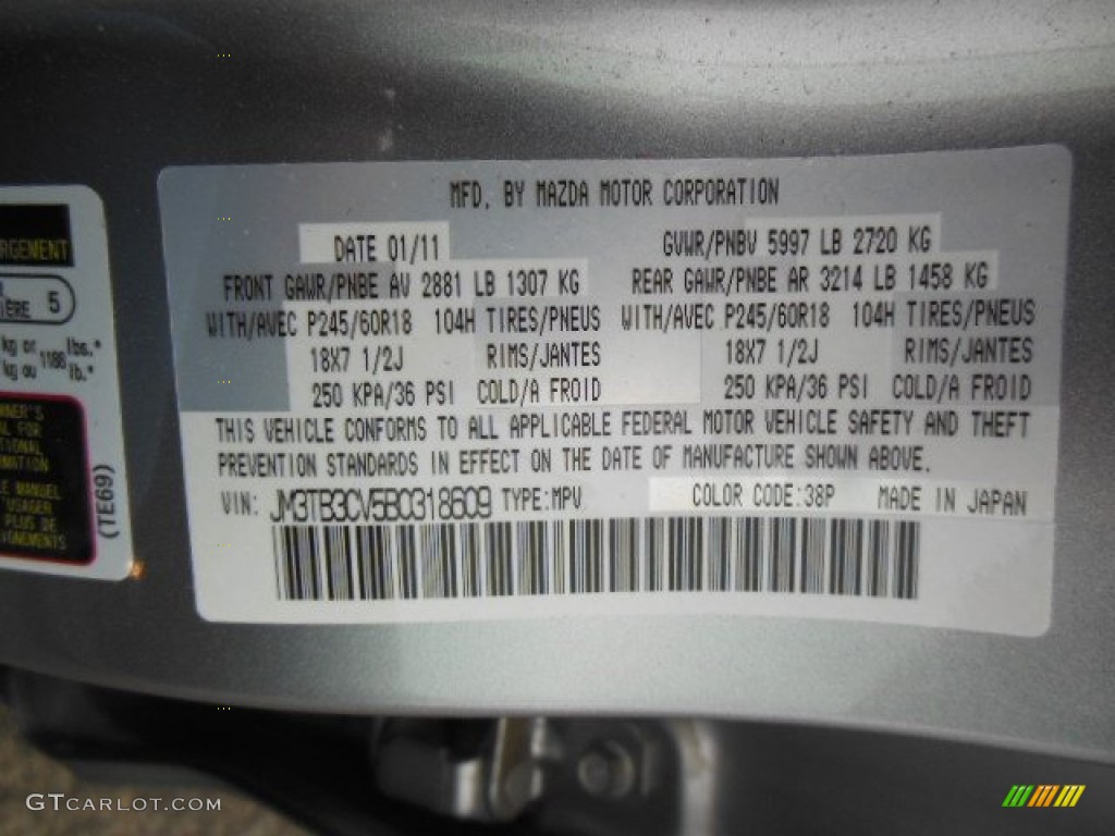 2011 CX-9 Color Code 38P for Liquid Silver Metallic Photo #77564571