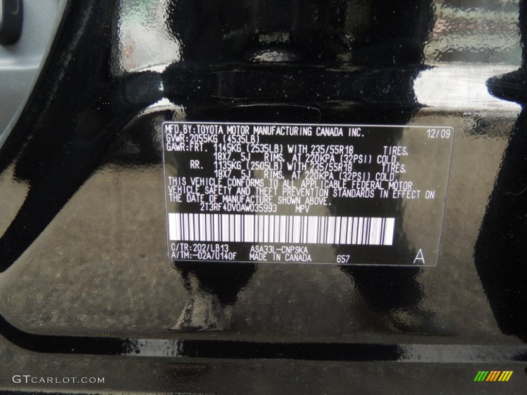 2010 Toyota RAV4 Sport 4WD Color Code Photos