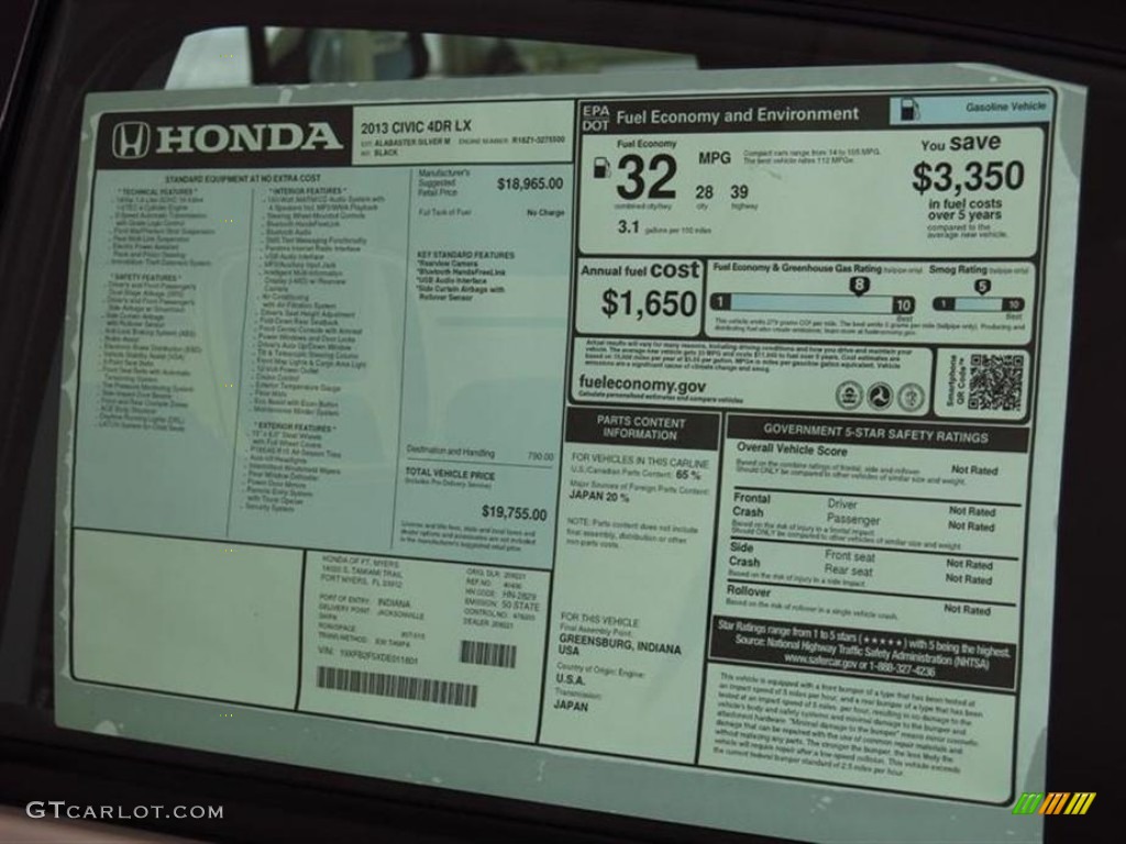 2013 Honda Civic LX Sedan Window Sticker Photo #77578637