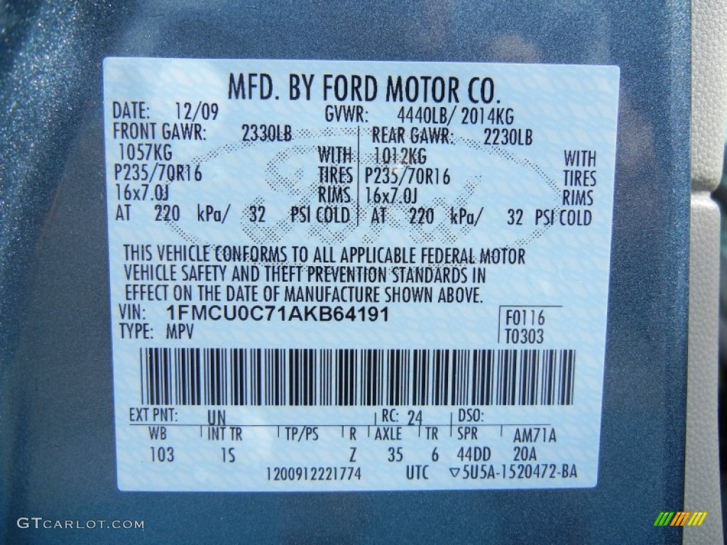 2010 Ford Escape XLS Color Code Photos | GTCarLot.com