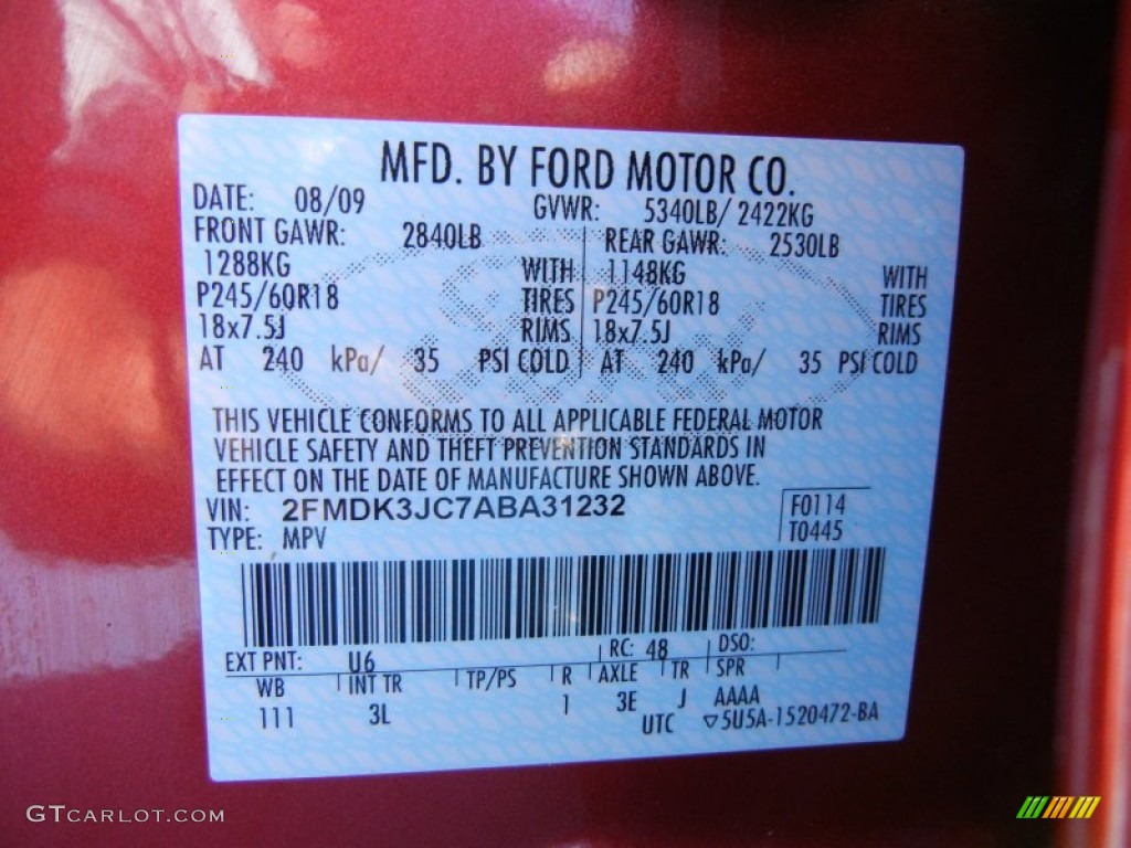 2010 Ford Edge SEL Color Code Photos