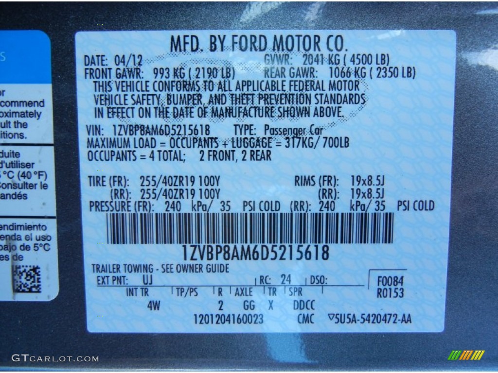 2013 Mustang Color Code UJ for Sterling Gray Metallic Photo #77585085
