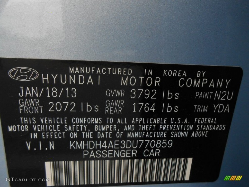 2013 Elantra Limited - Blue Sky Metallic / Beige photo #36