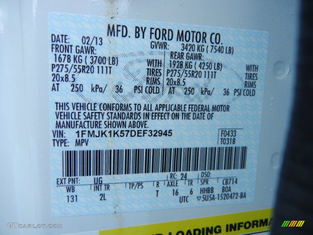 2013 Expedition Color Code UG for White Platinum Tri-Coat Photo #77587099