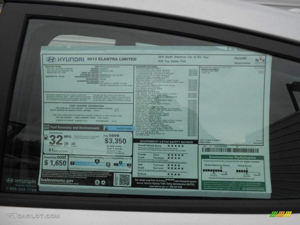 2013 Hyundai Elantra Limited Window Sticker Photo #77588490