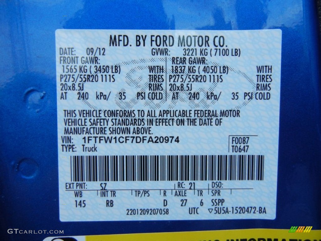 2013 F150 Color Code SZ for Blue Flame Metallic Photo #77590575