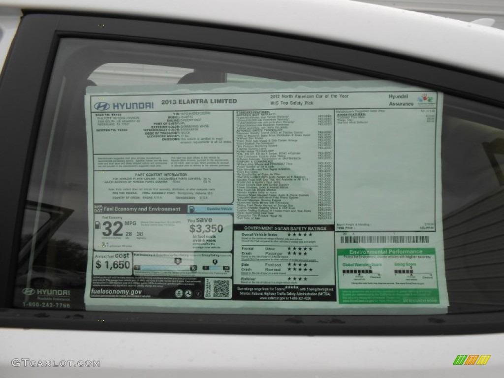 2013 Elantra Limited - Shimmering White / Beige photo #37