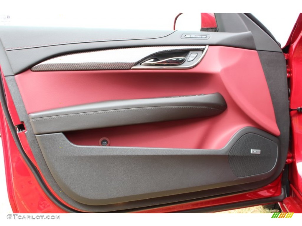 2013 Cadillac ATS 2.0L Turbo Premium Morello Red/Jet Black Accents Door Panel Photo #77597157