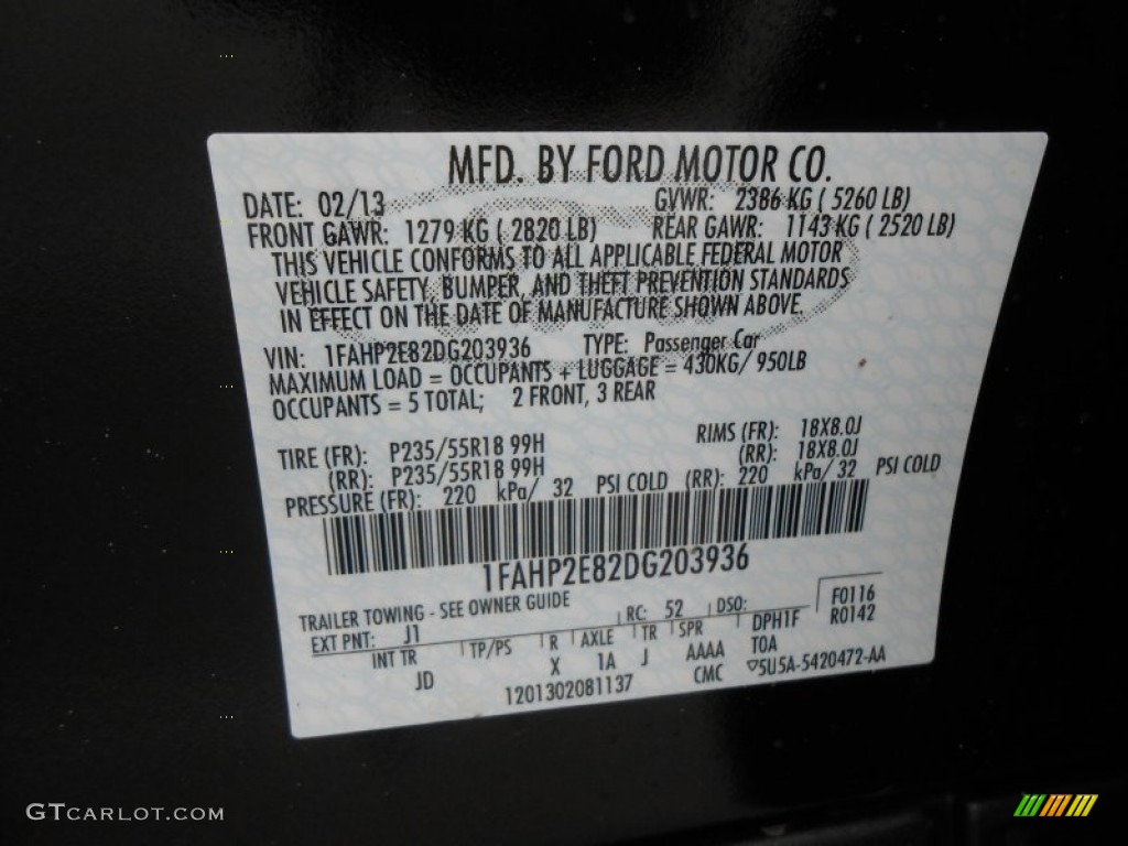 2013 Ford Taurus SEL Color Code Photos