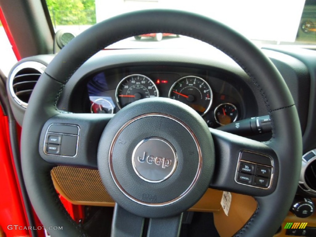 2012 Jeep Wrangler Rubicon 4X4 Black/Dark Saddle Steering Wheel Photo #77600331