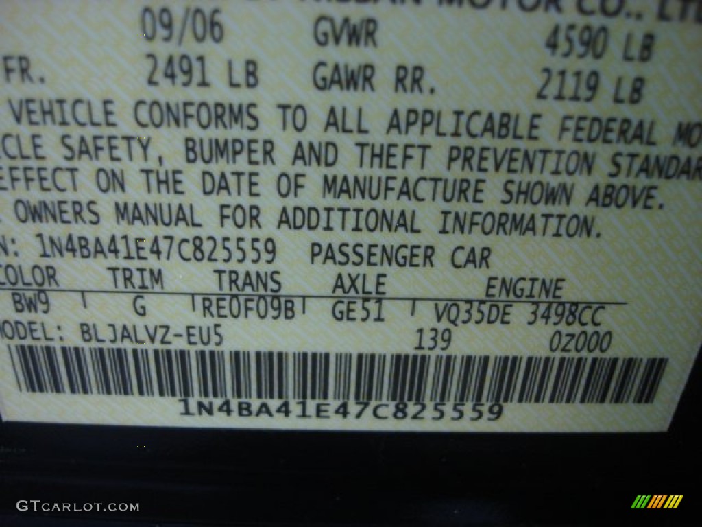 2007 Nissan Maxima 3.5 SE Color Code Photos