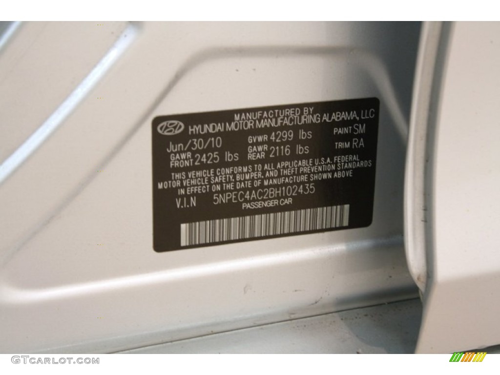 2011 Sonata Color Code SM for Radiant Silver Photo #77606193