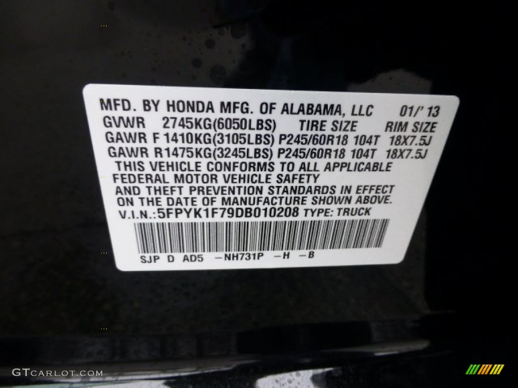 2013 Ridgeline Color Code NH731P for Crystal Black Pearl Photo #77606610