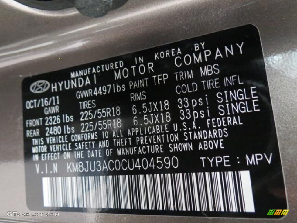 2012 Hyundai Tucson Limited Color Code Photos