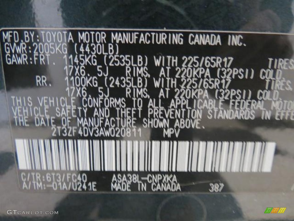 2010 RAV4 Color Code 6T3 for Black Forest Pearl Photo #77610618