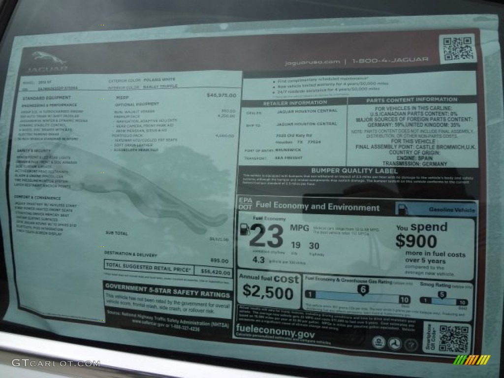 2013 Jaguar XF I4 T Window Sticker Photo #77610654