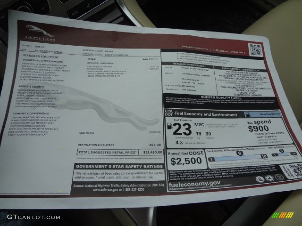 2013 Jaguar XF I4 T Window Sticker Photo #77610765