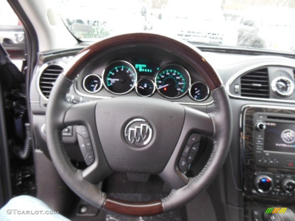 2013 Buick Enclave Premium AWD Ebony Leather Steering Wheel Photo #77613724