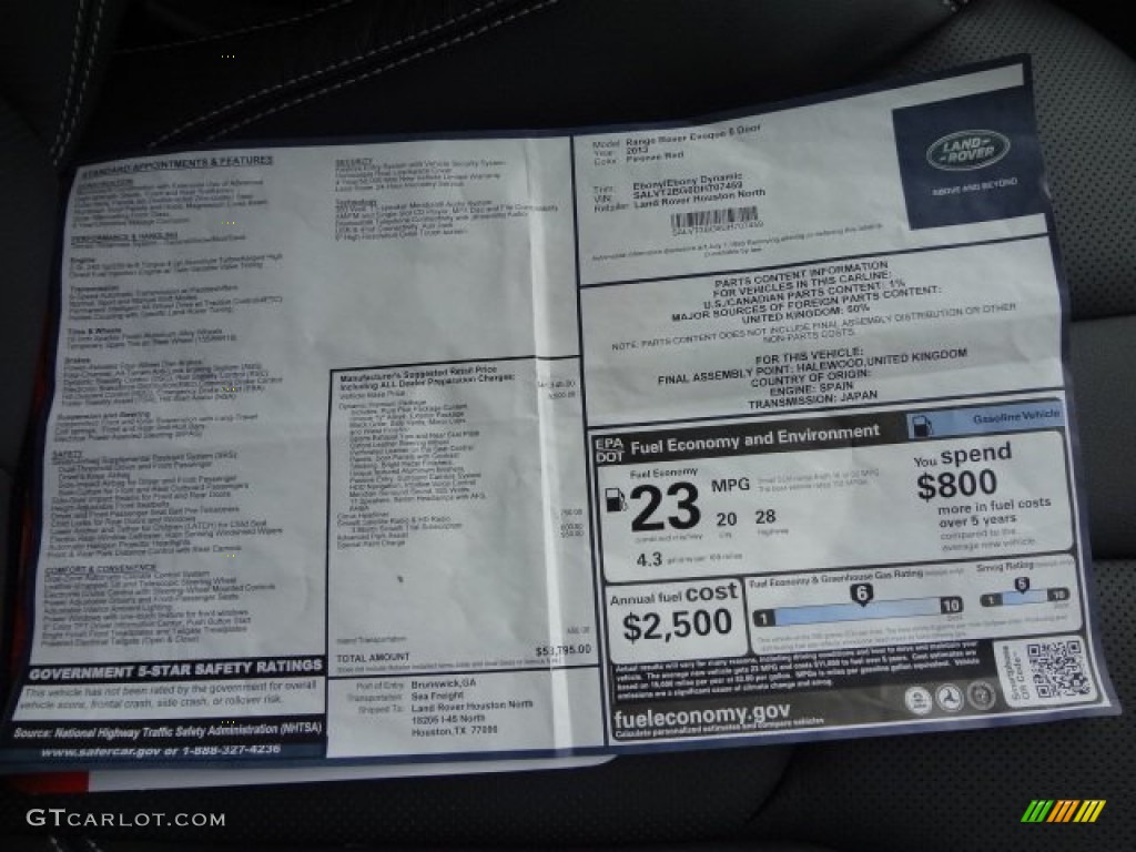 2013 Land Rover Range Rover Evoque Dynamic Window Sticker Photos